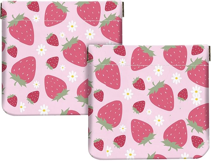 2Pcs PU Leather Small Squeeze Coin Purse Pouch Mini coin Bag Unique And Cute Wallet Cosmetic Bags Change Bag For Women Girls Men （Pink Strawberry