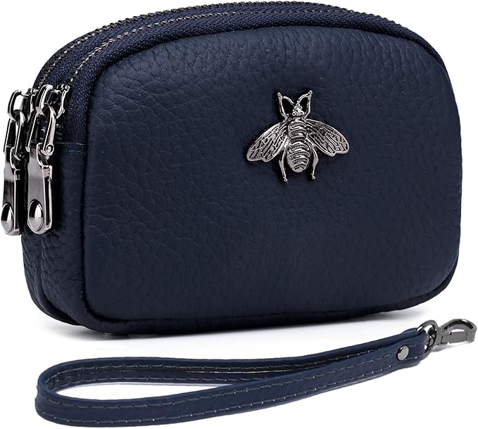 imeetu Women Leather Coin Purse, Small 2 Zippered Change Pouch Wallet