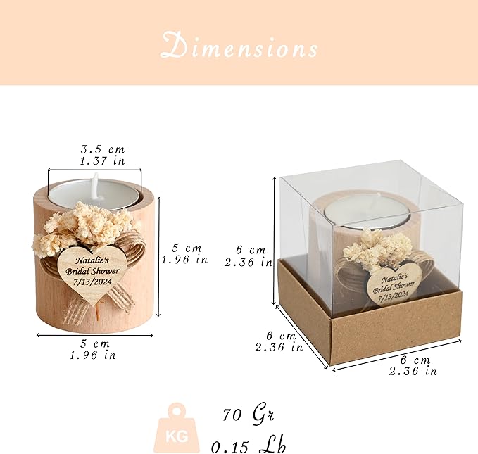 50 Pcs Handmade Personalized Cylinder Candle Holders – Elegant Wedding Favors, Bridal Shower Gifts, Funeral Memorials, & Tealight Candles for Guests