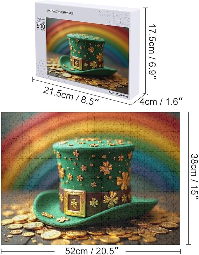 Wooden Puzzle - St Patrick's Day Hat Wooden Puzzles for Adults 500 Pieces Challenge Puzzles，Educational Games，Family Puzzles，Unique Gifts for Wall Art ，Funny Puzzles