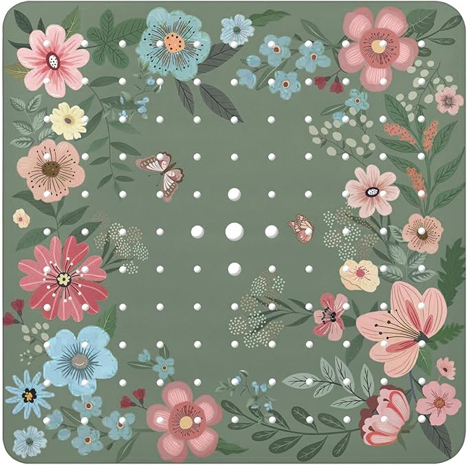 Bathtub Mat Non Slip, Bohemia Square Bath tub Mat Shower Floor Mat with Suction Cups for Adults Kids Elderly 21 X 21 Inch