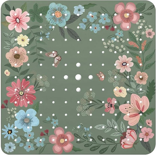 Bathtub Mat Non Slip, Bohemia Square Bath tub Mat Shower Floor Mat with Suction Cups for Adults Kids Elderly 21 X 21 Inch