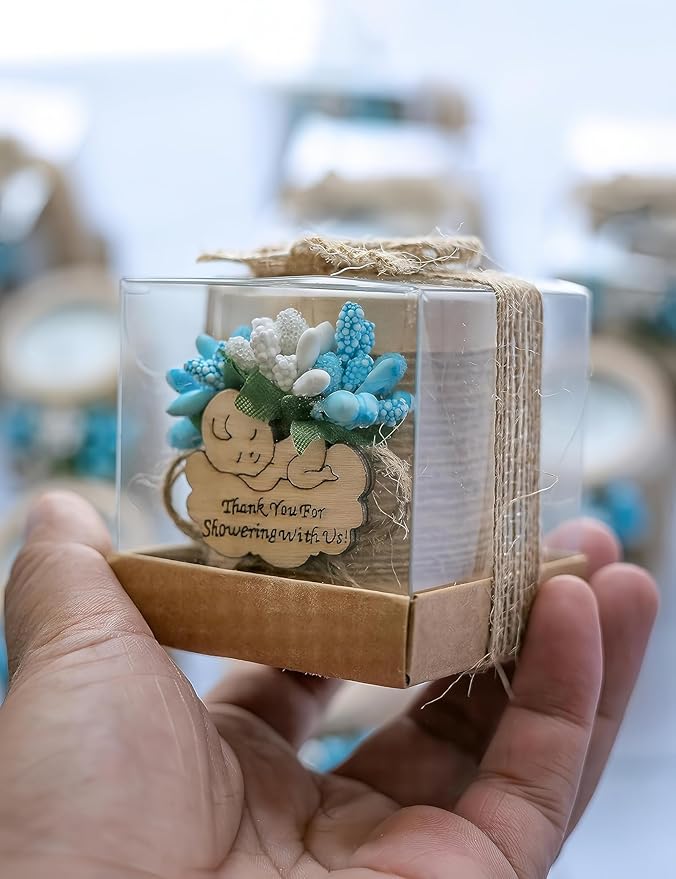 50 Piece Set Wooden Tealight Candle Holders, Baby Shower Party Favors, Party Favors for Guests, Return Gift for Guests,Fiesta Baby Shower Regalos para los invitados,Boy Baby Gender Reveal. (Blue)