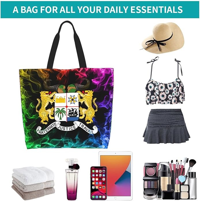 Beninian National Emblem Large Reusable Eco-friendly Shopping Bags Portable Storage Handbag