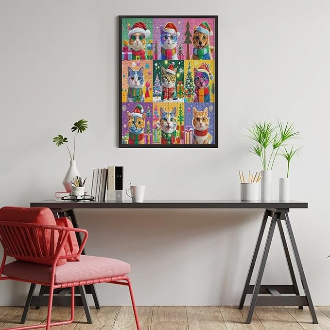 Wooden Puzzle 500 Pieces Adult - Christmas Cat Puzzle Christmas Puzzles, Holiday Puzzles, Family Toys, Party Games, Jigsaw Puzzle Challenge and Funny