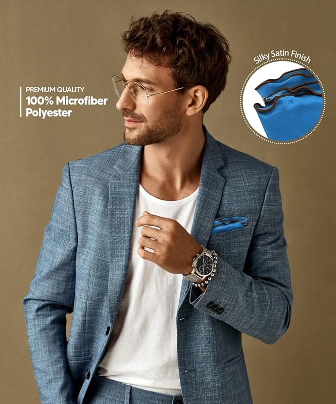 Premium Pre-Folded Four-Point Suit Pocket Square for Men with Sewn Pocket Fold