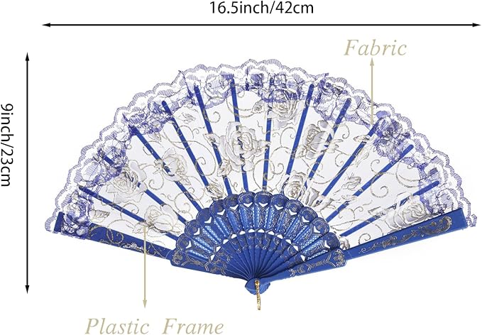 QIRMIZI 30pcs Silk Folding Hand Fans,Silk Fans,Royal Blue Rose Fans,Perfect for Weddings, Parties, and Dancing,Royal Blue