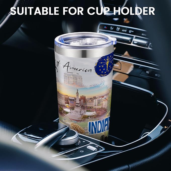 20oz Insulated Tumbler Indiana State Coffee Mug, United States Map Travel Mug Landmark, Birthday Gifts Cute Custom Tumbler Cups with Lid and Straw Mothers Day Gifts
