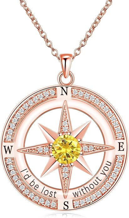 S925 Necklace Birthstone Compass Gift for Women Jewelry Sterling Silver Necklace for Wife Wedding Anniversary Girlfriend Birthday Gifts for Her Valentines Day Mom Mothers Day