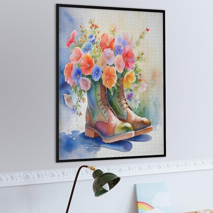 Boot Flowers Wooden Puzzle 1000 Pieces Jigsaw Puzzles for Adults Puzzle Educational Toys Challenging Fun Games Gifts for Elders Kids Family and Friends