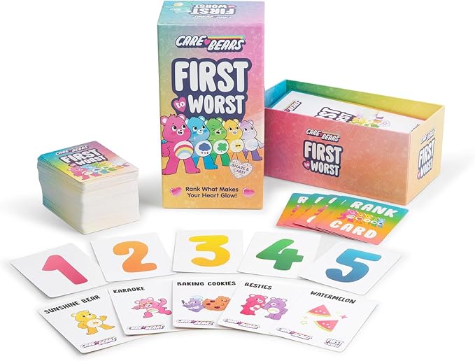 FIRST TO WORST: Care Bears Family Party Game - The Card Game About How Your Friends & Family Rank Things for Kids, Stocking Stuffers, Family Game Night with Polarizing Priorities