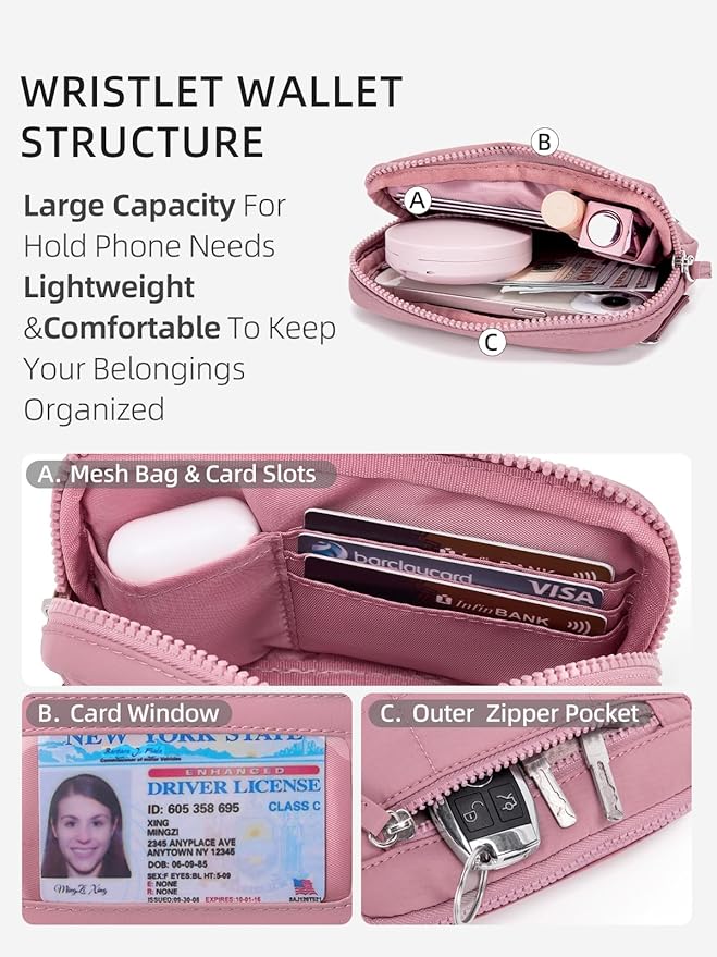 WESTBRONCO Wristlet Wallets for Women Nylon Quilted RFID Wallet with 3 Zipper Purse for Travel