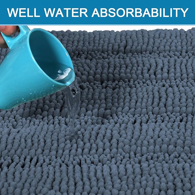H.VERSAILTEX Bath Mats for Bathroom Non Slip Thick Chenille Striped Bath Rug Absorbent Fluffy Soft Shaggy Rugs Washable Dry Fast Plush Mats for Indoor, Bath Room, Tub - 20" x 32", Blue Indigo