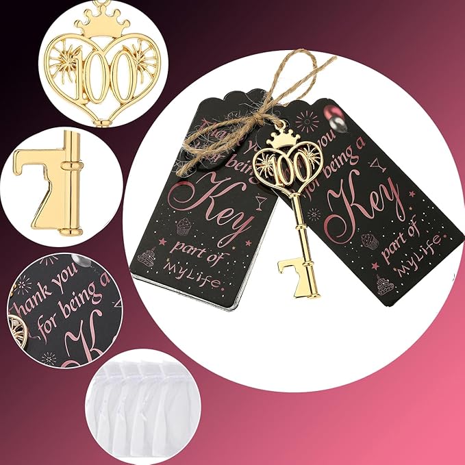 48PCS 100th Birthday Bottle Opener 100 Souvenir Party Supplies Key Opener 100th Baby Birthday Return Gifts Wedding 100th Anniversary Party Decor(48,100th opener)