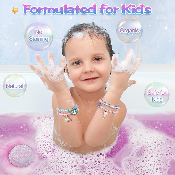 Unicorn Bath Bombs for Kids Girls with Surprise Inside, 8 Pcs Natural Fizzy Princess Bubble Bath Bomb Kit with Toys, Birthday Gift for 3 4 5 6 Year Old Girl