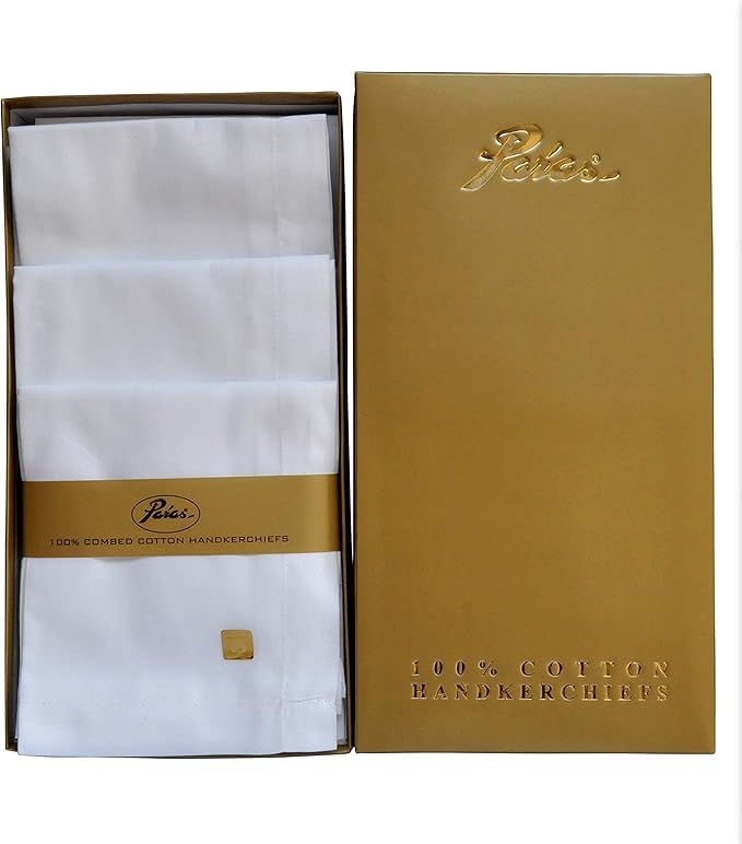 Caruso Italy Paras Men's 100% Pure Combed Cotton White Malmal Handkerchief (Pack of 12)