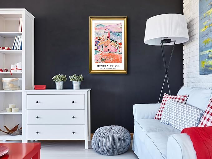 Wieco Art Framed Wall Art View of Collioure 1905 by Henri Mattise Abstract Colorful Art Matisse Posters Canvas Prints for Wall and Home Office Decorations Bronze Gold Frame
