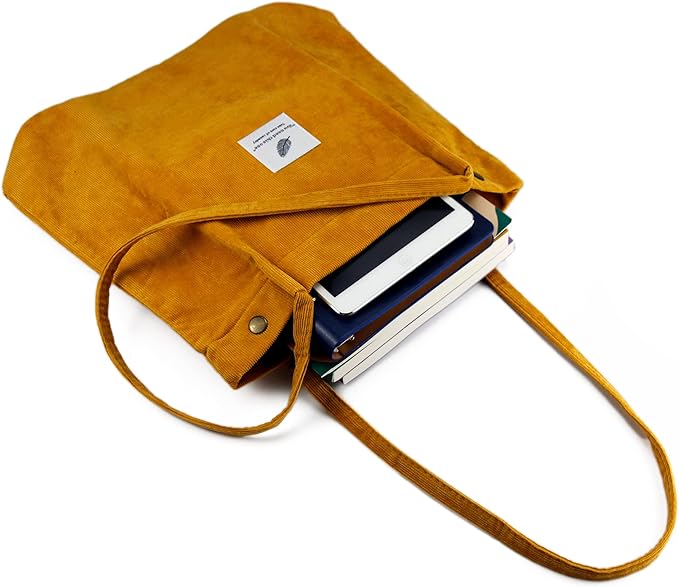 Corduroy Tote Bag Cute Tote Bags for Women Shoulder Bag with Inner Pocket for Work Beach Travel and Shopping Grocery