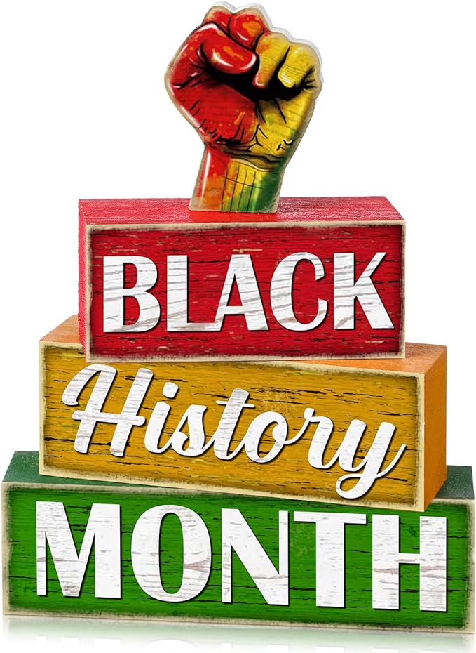4 Pcs Wooden Black History Month Tabletop Decor Tiered Tray Decor Centerpiece Rustic Decorative Block Signs Gift Farmhouse Winter Table Decoration for Home Kitchen