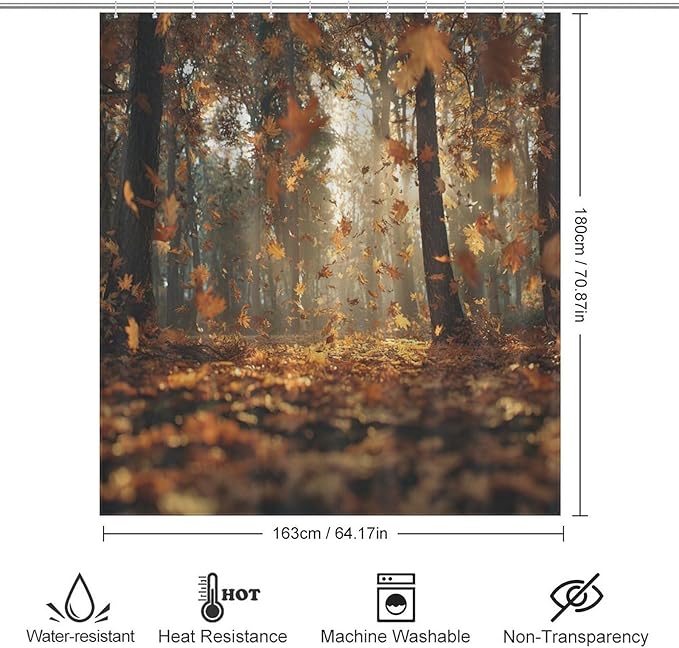 Fall Tree Shower Curtain Autumn Maple Tree Yellow Orange Leaves Brown Branch Waterproof Washable Fabric Bathroom Shower Curtains for Bathroom Decorations Home Indoor Decor 64x72Inch