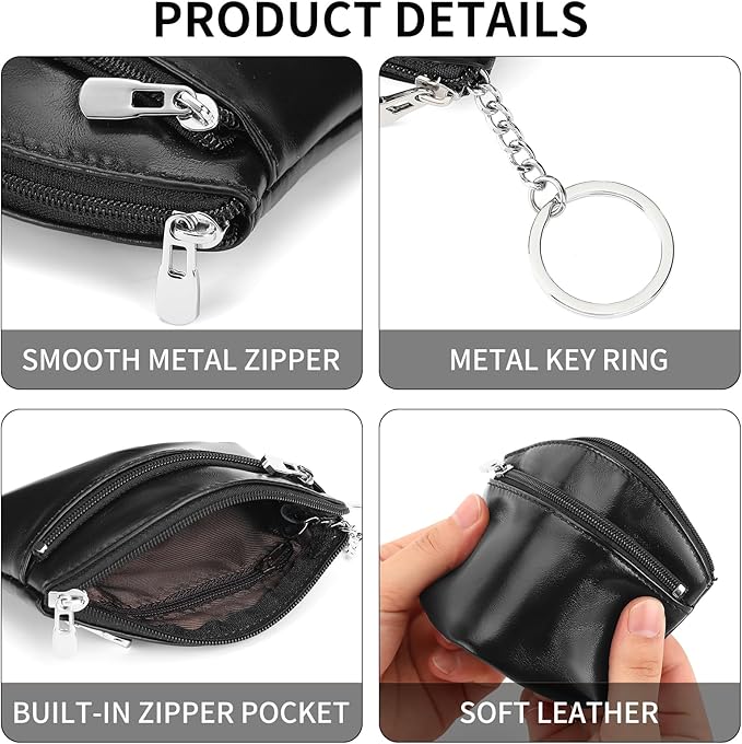SENDEFN Genuine Leather Small Coin Purse Pouch Change Holder Wallet for Women With KeyChain