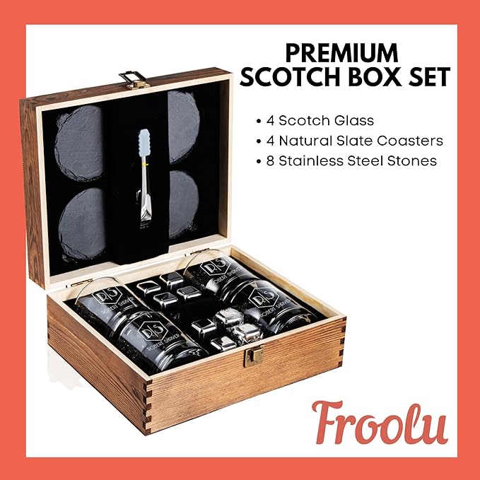 Froolu Personalized Scotch Whiskey Glasses Set - Premium Customizable Monogram Designs