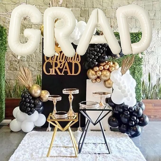 40 Inch Beige GRAD Balloons for Graduation Party Decorations, Large Cream White Sand Grad Balloons Letter, Ivory Alphabet Grad Banner Sign for Class of 2025 Congrats Grad Party Decor Supplies