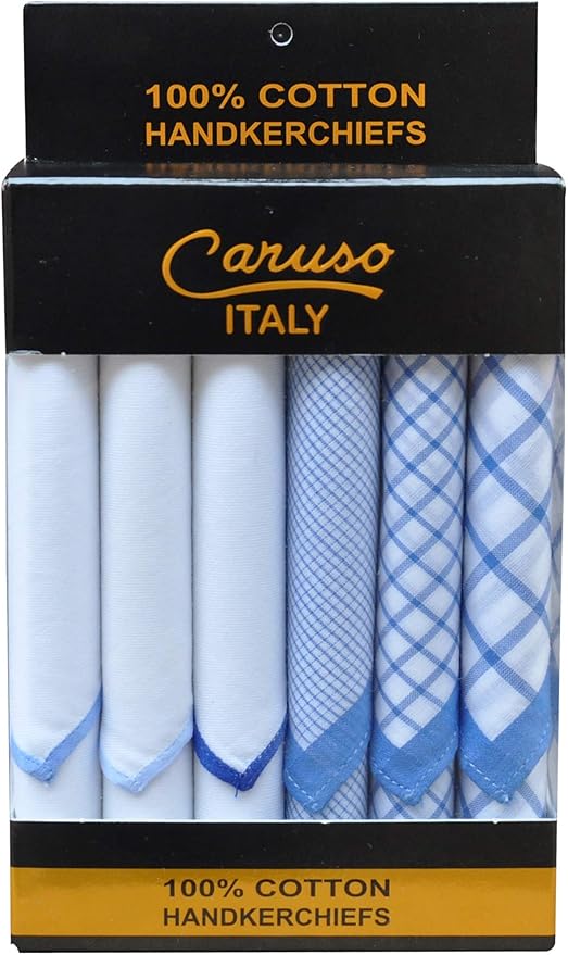 Caruso Italy 100% Cotton Men's Italia Handkerchief | Luxurious, Soft, and Ultra-Absorbent Handkerchief For Men | 50cm X 50cm