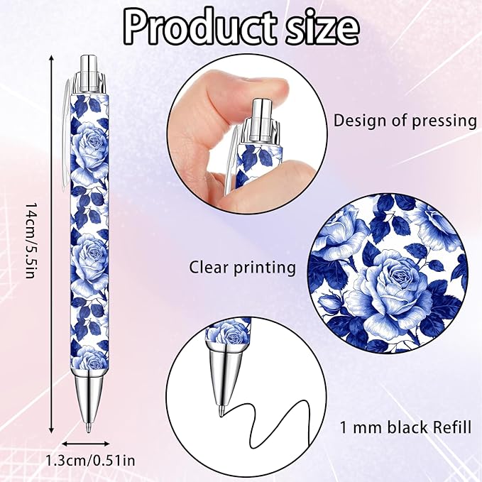 Blue and White Porcelain Pens Set – Elegant Ceramic-Inspired Writing Pens with Smooth Black Ink – Classic Gift for Students, Teachers, Office Use, Party Favors, Holidays, and Everyday Writing, 8 Pack