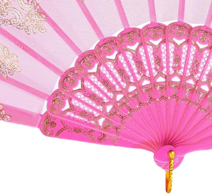QIRMIZI 10 Pack Folding Handheld Fans,Silk Spanish Fan, Perfect for Weddings, Parties, and Dancing,Pink