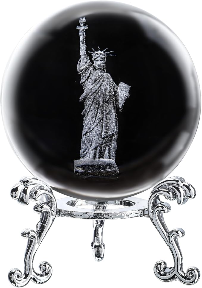 ZEERSHEE 4th of July Decoration 2.3in 3D Laser Statue of Liberty Crystal Ball Paperweight with Stand New York Souvenirs Gifts for Women Men Friends
