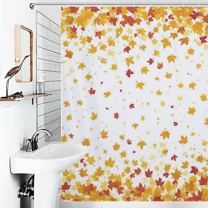 Fall Falling Maple Leaves Shower Curtain Waterproof Washable Fabric Bathroom Shower Curtains for Bathroom Decorations Home Indoor Decor 72x72Inch