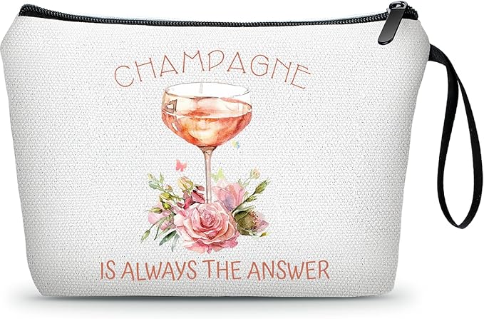 Champagne Gift Funny Unique Birthday Drink Accessories for Women Female Coworker Friend Her Bachelorette Bartender Mixologist Alcohol Lover Small Makeup Cosmetic Bag Valentine's day