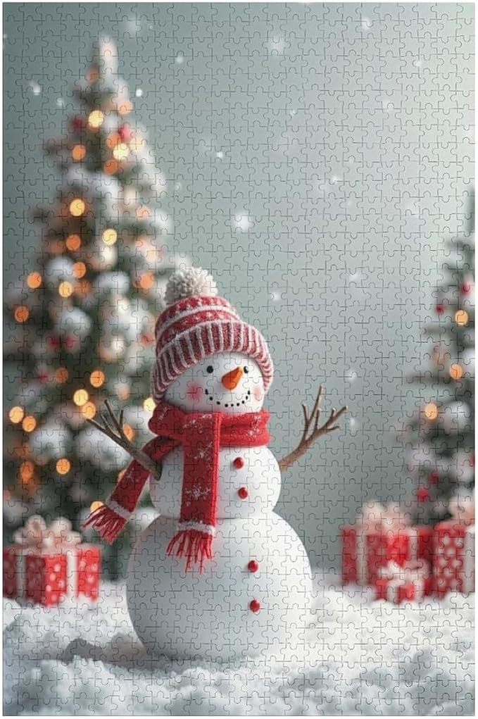 Wooden Puzzles for Adults 1000 Pieces, Christmas Winter Snowman, Each Piece is Unique and Perfectly Put Together, are Special Home Decorations, Fun Puzzles, Party Games, Family Toys