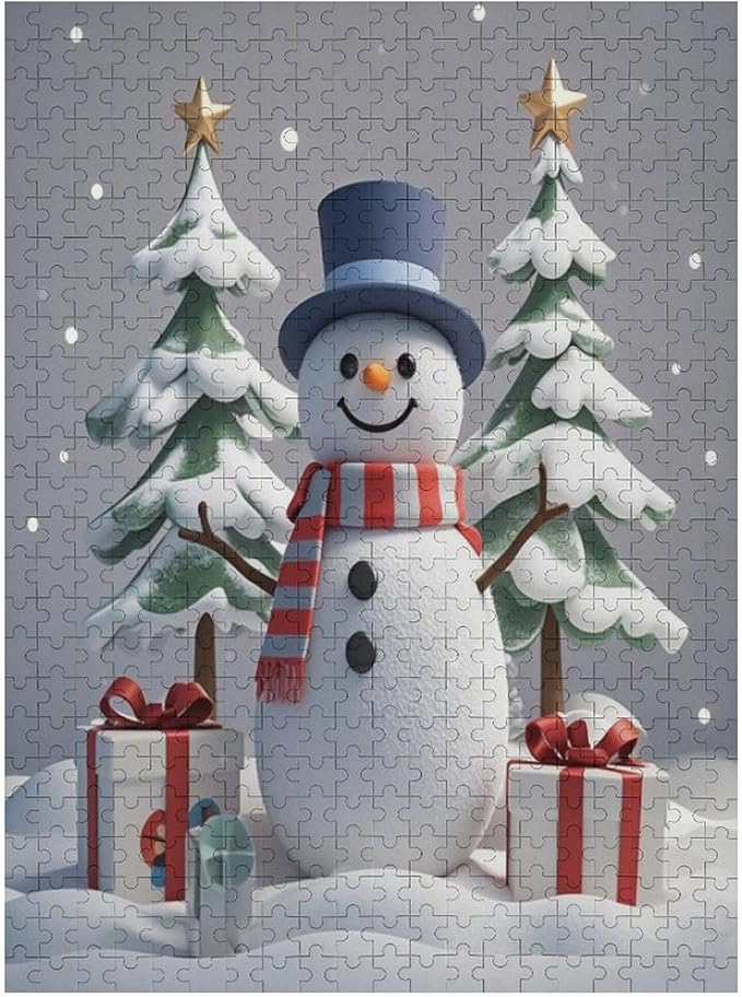 Wooden Puzzles for Adults 500 Pieces, Christmas Winter Snowman, Each Piece is Unique and Perfectly Put Together, are Special Home Decorations, Fun Puzzles, Party Games, Family Toys