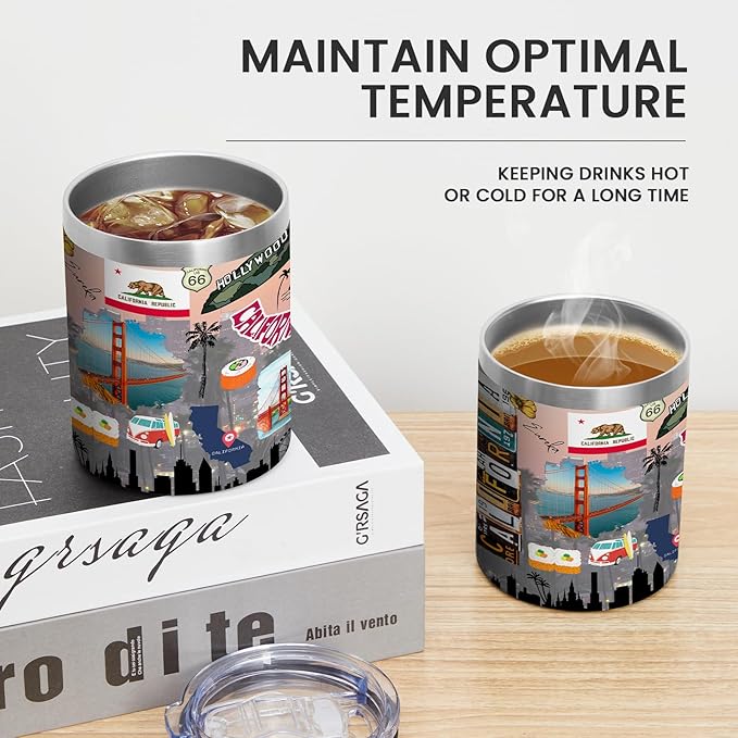 12oz Coffee Mug California State Insulated Coffee Cups, United States Map Travel Mug Landmark, Birthday Gifts Cute Mugs with Lid and Straw Mothers Day Gifts