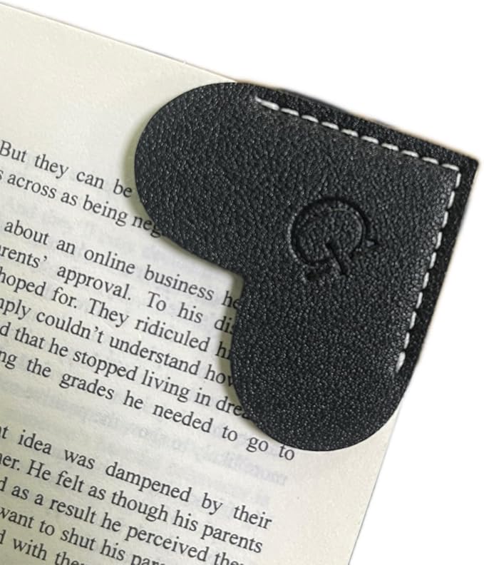 Personalized Leather Book Marks, Heart Bookmark, Unique Cute Handmade Letter Bookmarks Accessories for Reading Women, Teacher, Student, Book Lovers Book Mark Gifts (Black, G)