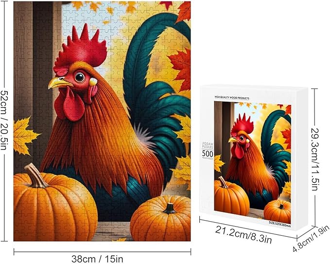 Jigsaw Puzzles for Adults 500 Piece - Thanksgiving Fall Pumpkins and Cocks Wooden Puzzle，Unique Gifts for Wall Art ，Family Puzzles，Educational Games，Challenge Puzzles Puzzle Games