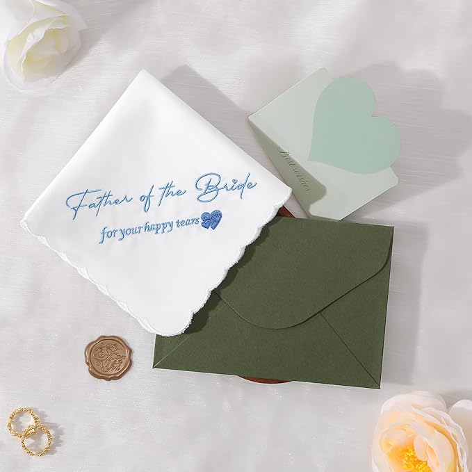Wedding Handkerchief Something Blue for Bride, Mother Father of the Brides Groom Gifts, Embroidered Happy Tears Cotton Hanky