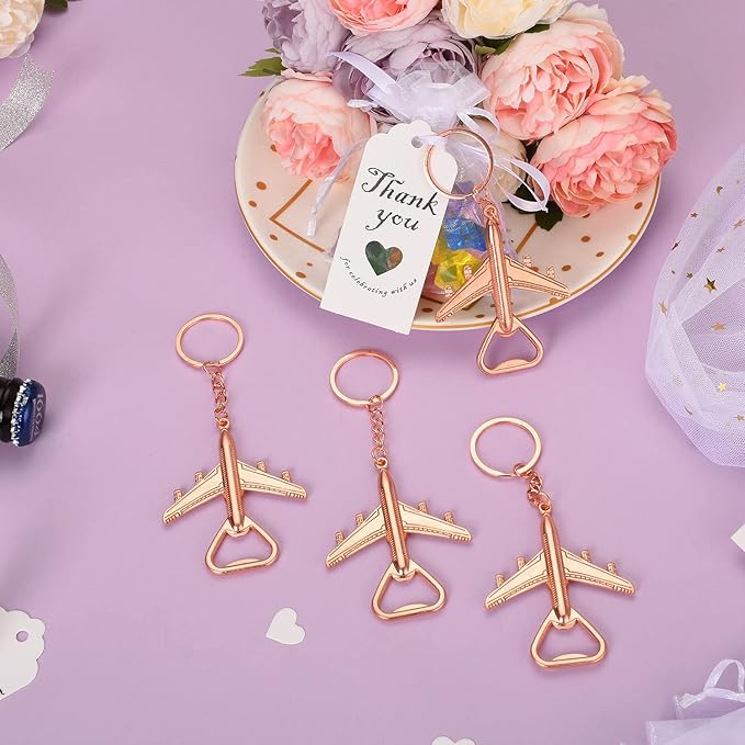 50PCS Rose Golden Airplane Bottle Opener Keychains for Wedding or Bridle Shower Favors,Baby Shower Gifts, Souvenirs to Guests Bluk