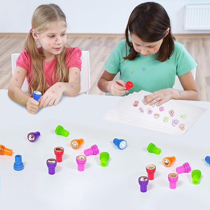 Cinrobiye 24 Pcs Marshmallow Stampers，Cute Smore Camper Party Self-Inking Stamps for Adventure Camping Birthday Party Favors Goodie Bags Crafts Supplies School Rewards Holiday Activities