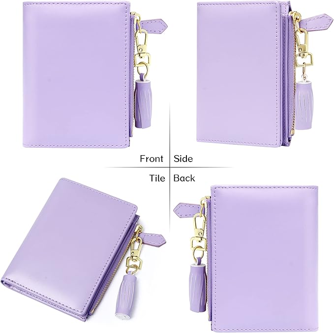 GEEAD Small Wallets for Women Bifold Slim Coin Purse Zipper ID Card Holder PU Leather Purple