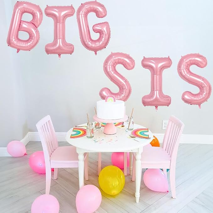 40 Inch Pastel Pink BIG SIS Letter Balloons, Pearl Pink BIG SIS Balloon Letters with Ribbon, Light Pink Baby Girls Alphabet Balloon for Her Baby Shower Birthday Gender Reveal Party Decoration Supplies