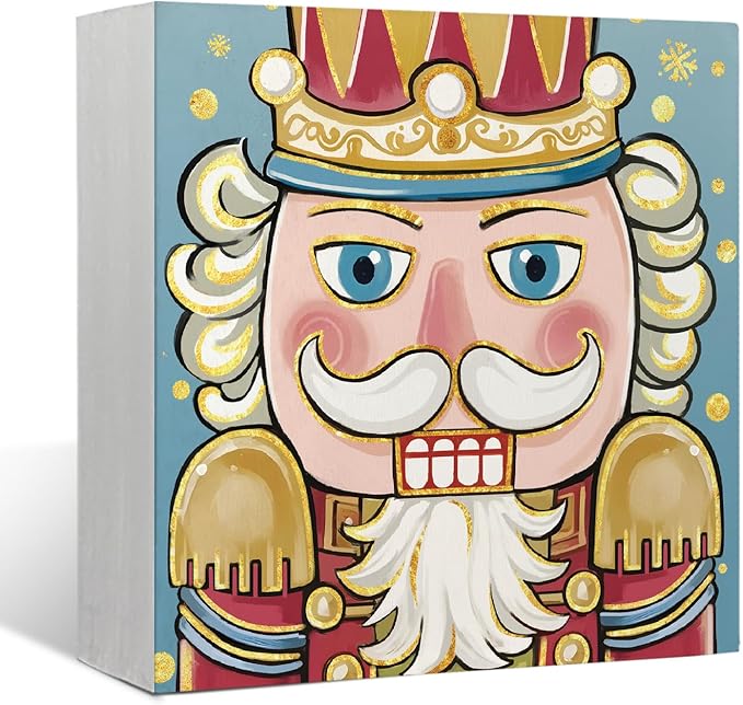 Mtrgdn Nutcracker Christmas Decor, Nutcracker Wooden Box Sign Decor, Blue Nutcracker Christmas Decor, Pastel Christmas Decorations, Nutcracker Gifts, Rustic Art Home Shelf Desk Decor 5x5