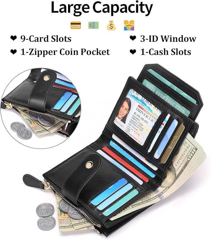 SENDEFN Small Wallet for Woman Leather RFID Blocking Bifold Zipper Pocket Credit Card Holder