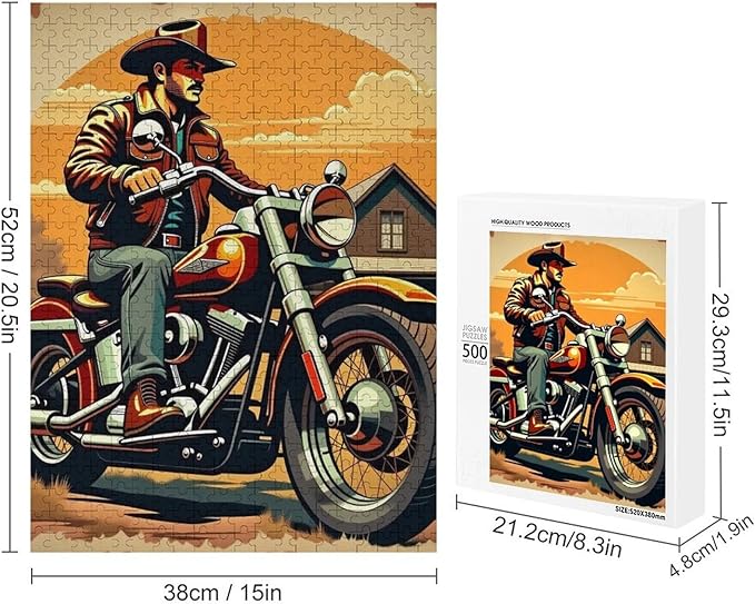 Old Man Old Motorcycle and Old House Wooden Puzzle 500 Pieces Jigsaw Puzzles for Adults Puzzle Educational Toys Challenging Fun Games Gifts for Elders Kids Family and Friends