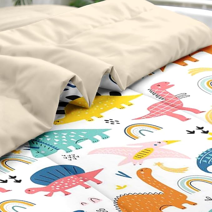 Comforter Set Full Size, Wildlife Baby Dino 7 Pcs Bedding for Kids and Adults, Dinosaur Nursery Rainbow Bed Sheet Sets with Fitted Sheet 2 Pillowcases & 2 Shams for Bedroom Bed Decor