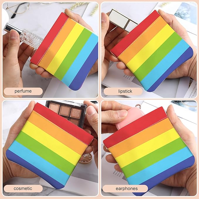 2PcsPU Leather Small Squeeze Coin Purse Pouch Mini coin Bag Unique And Cute Wallet Cosmetic Bags Change Bag For Women Girls Men Rainbow Pattern