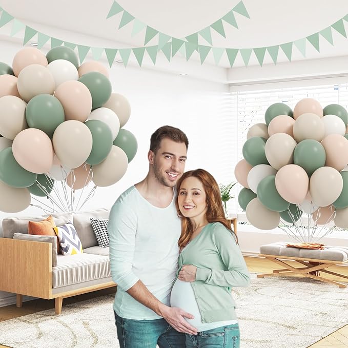 60pcs Sage Green Balloons 12inch with Sage Green Nude Sand White Balloons for Neutral Bridal Baby Shower Wedding Birthday Engagement Party Decorations