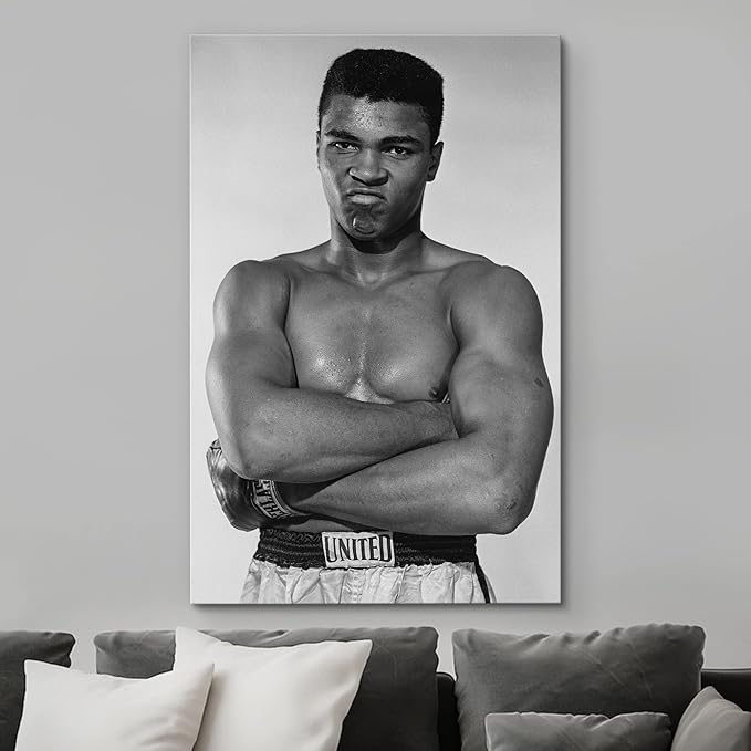 wall26 Canvas Print Wall Art Famous African American Boxer Duotone Muhammad Ali Historic Classic Photography Realism Traditional Portrait Vintage Retro for Living Room, Bedroom, Office - 16"x24"